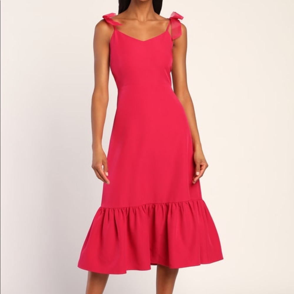 What a Gift Hot Pink Bow Strap Midi Dress